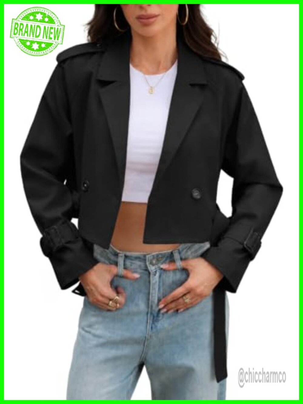 Cropped Trench Coat Belted Short Jacket Women's